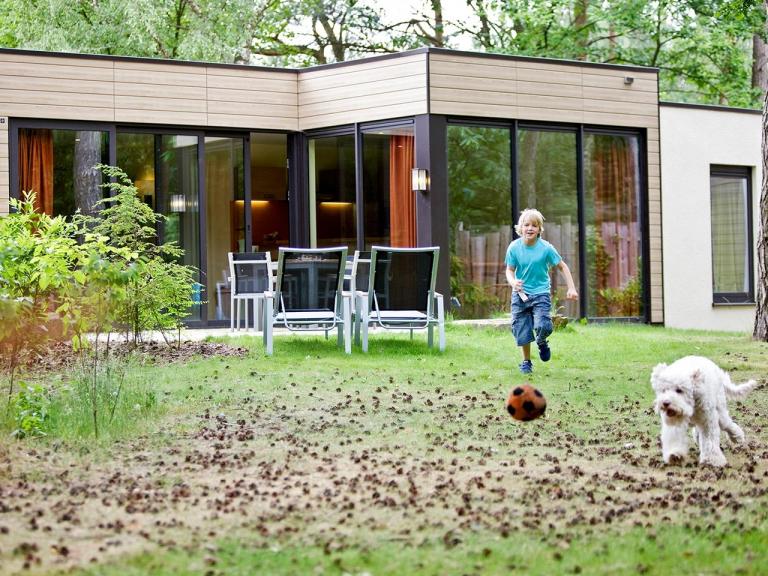 maison de vacances avec enfant et chien jouant